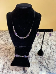 Emily Ray Amethyst Edelstein Halskette Armband Ohrring Set Halbedelstein Perlen - Bild 1 von 7