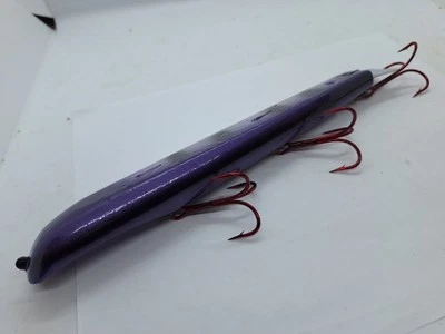 10" Suick Thriller Non Weighted Purple Cisco Wood Jerkbait Musky Lure - Image 1 of 4