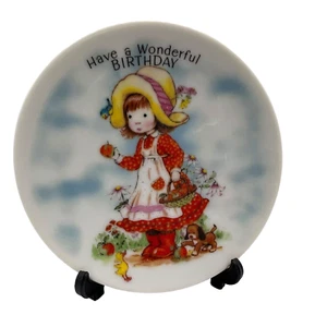 Have A Wonderful Birthday Girl w/ Apples & Puppy Mini Collector's Plate w/ Stand - Picture 1 of 7