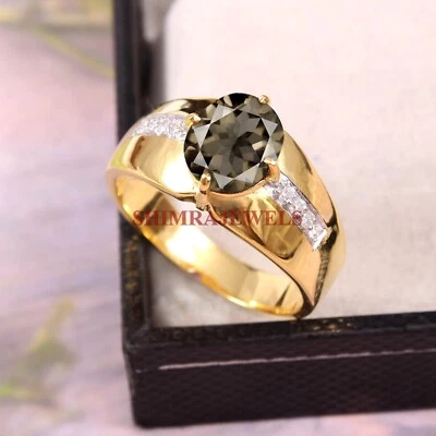 Piedras preciosas de cuarzo ahumado natural con anillo de plata enchapado en oro de 18 quilates para hombre #203 Foto 1 de 4