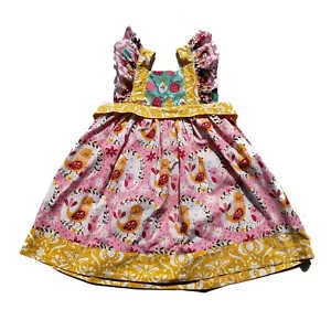 Girls Jelly Pug Dress Size 4 Bird Pink Yellow Spring - Picture 1 of 5