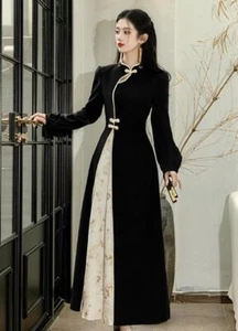 Women's Chinese Style Slim Fit Dress Long Sleeve Party Floral Autumn Dress	 - Picture 1 of 7