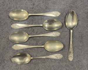 6 Vintage versilberte SILVA POTTER SHEFLD Dessertlöffel ~ gemustert - Bild 1 von 7