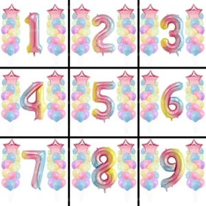 Globos Arco Iris Número (1-9), Niñas Tema Balones de Cumpleaños Decoración de Fiesta - Imagen 1 de 29