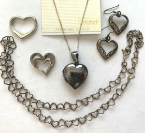Sterling Silver HEART LOT 925 SUN signed Heart w/Diamonds locket + BONUS SS-228 - Picture 1 of 12