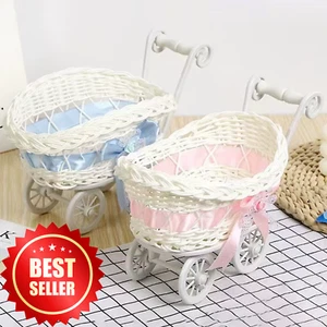 Basket Baby Cart Stroller Woven Decorations Mini Cutie Wicker Toy Fruit-Pack 2 - Picture 1 of 14