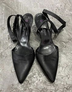 L’AUTRE CHOSE Black Leather Ballet Pointed Toe Kitten Heels - Picture 1 of 4