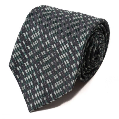 New $230 ISAIA NAPOLI 7-Fold Charcoal and Green Patterned Tie - Image 1 of 4