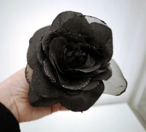 Gorgouse Black Rose Large Hair Barette Clip - Picture 1 of 5
