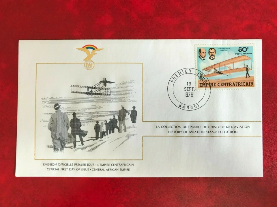 CENTRAL AFRICAN REPUBLIC CAR 1978 FDC FAI AVIATION WRIGHT BROTHERS FLYER - Image 1 of 1