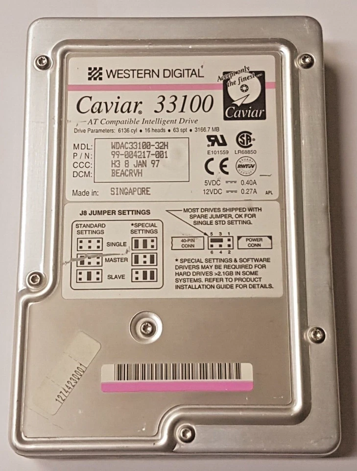 3.1 GB Ide Western Digital Caviar 33100 WDAC33100-32H P-Ata 5200RPM 128KB 3.5 " - Image 1 of 1