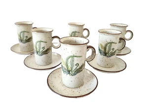 6 tazas y platillos vintage de gres MCM Pottery Expresso helecho moteado marrón - Imagen 1 de 16