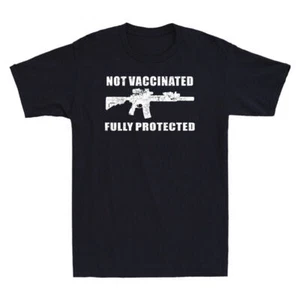 2A Not Vaccinated But Fully Protected Pro Gun Vintage Men's T Shirt Black Tee - Picture 1 of 4