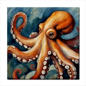 Octopus Ceramic Tile Backsplash Aquatic Ocean Art 4.25 Inches - Picture 1 of 2