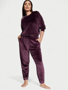 Victoria's Secret Velour Ribbed Lounge Pants Winter Wine Joggers NEW NWT Medium - Picture 1 of 3
