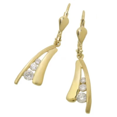 Orecchini Pendenti Con Ogni 3 Zirconia Vero 333 Oro Giallo con Pietra Nuovo - Immagine 1 di 3