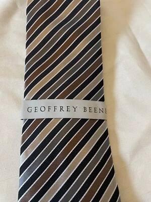 Nova gravata listrada Geoffrey Beene, marrom/preto 100% seda feita à mão - Imagem 1 de 4