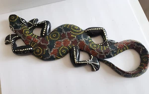 Gecko Lizard Plaque Wall Hanging Decor Aboriginal Wood Art Carved Polka Dot - Picture 1 of 10