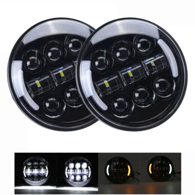 2X 5.75'' 5-3/4'' Moto Phare Projecteur LED Hi/Lo DRL Ambre Clignotant Pour Moto - Photo 1/4