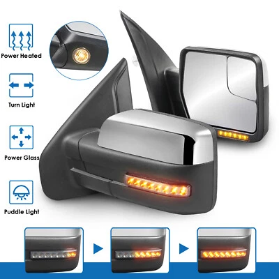 Chrome Power Heated Side View Mirror w/ Streamer Signal For 2004-2014 Ford F150 - Изображение 1 из 4