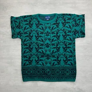 Vintage Allison Smith II Sweater Womens 18w Blue Paisley Short Sleeve Floral - Picture 1 of 5