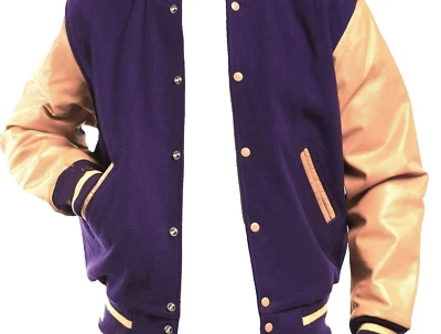 Jaqueta Bombardeiro Varsity Masculina Fabulosa Malha Roxa 80% Mistura de Lã Gola Extra Grande - Imagem 1 de 4
