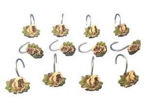 Juego de ganchos de cortina de ducha púrpura rosa metal resina floral 1,75 pulgadas - Imagen 1 de 5