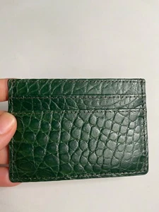 Green 100% Genuine Doubleside EXOTIC Leather Skin Unisex Card Holder-Handmade - Picture 1 of 13