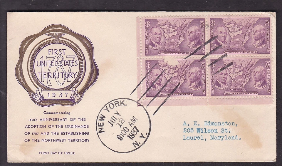 F.D.C. - FIRST UNITED STATES TERRITORY, 150th ANNIVERSARY 1787-1937 - Image 1 of 1