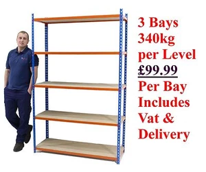 NEW 3 Large Bays Commercial Quality Storage Shelving Racking 340kg Cap /  Level - Picture 1 of 2