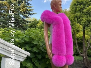 Saga sombra azul zorro rosa caliente bufanda grandes pompones - Imagen 1 de 3
