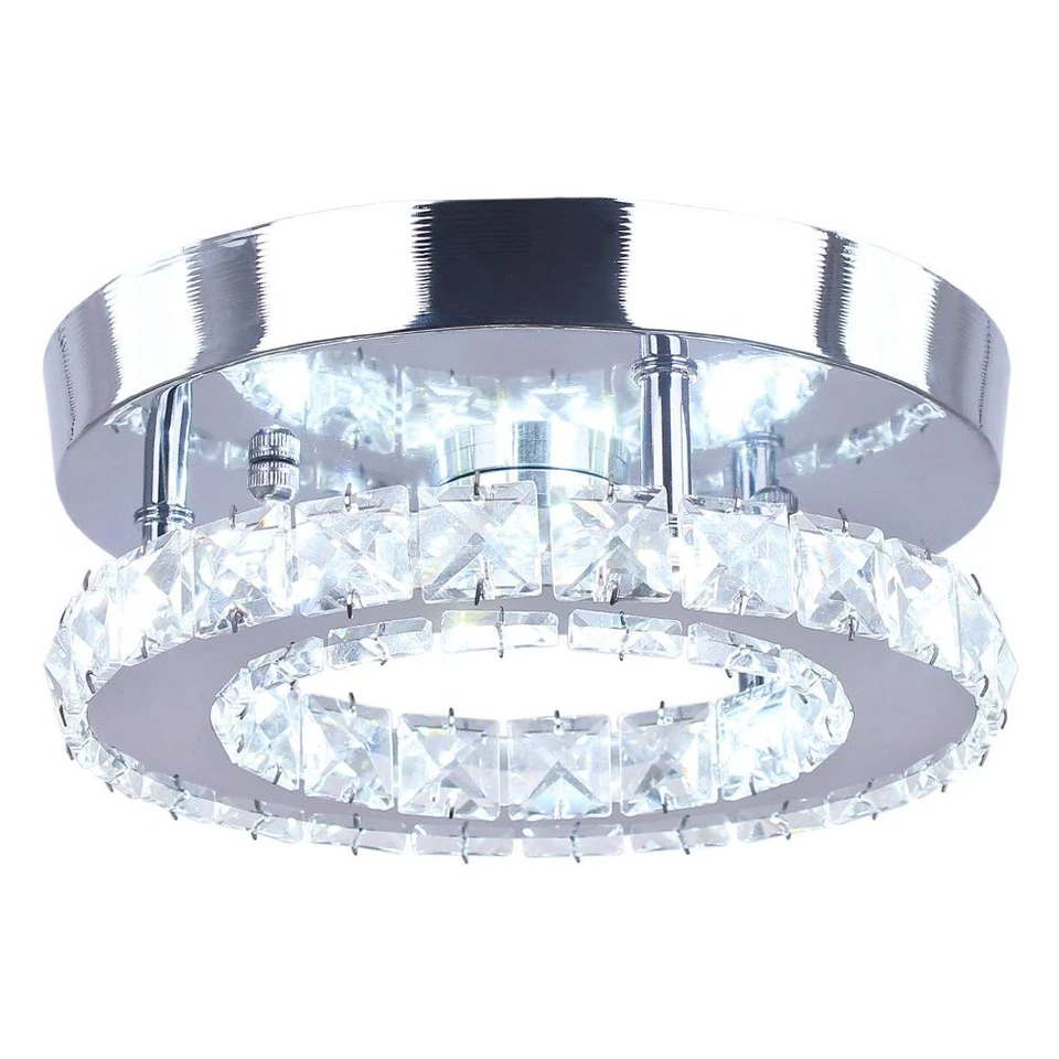 Dixun Modern Crystal Chandelier 7.9 Inches LED Ceiling Light Mini Square Flush