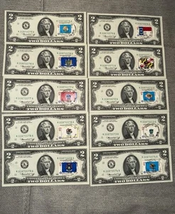 1976 2$ Federal Reserve Note SET 10 Historic Flag Stamps First Day DALLAS - Picture 1 of 3