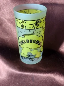 Rare Vintage 60s Oklahoma State Souvenir Glass Frosted Tumbler Hazel Atlas MCM - Picture 1 of 12