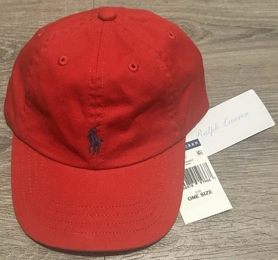 Ralph Lauren Red Baseball Cap Blue Pony Logo Kids One Size 12M-24M NEW W/ TAGS - Image 1 of 4