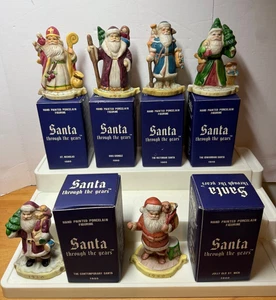 6 Santa Through the Years Hand Painted Porcelain Figurines & Boxes - Picture 1 of 8