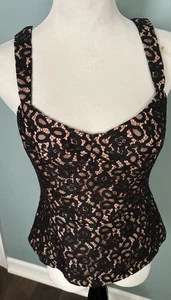 Vintage Nanette Lepore Black Lace Bustier Tank Top Size 10 - Picture 1 of 5