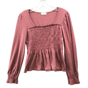 Altar'd State Smocked Square Neck Babydoll Top Womens S Pink Long Sleeve - Picture 1 of 8
