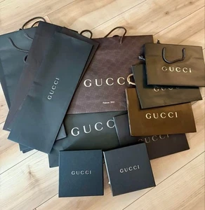 Set of 13-GUCCI Dark Brown/Black Paper Shopping Gift Tote Bags Medium small size - Picture 1 of 5