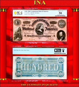 $100 Confederate 1864 T-65 PF-1 CR-493 Obsolete Note Civil-War PCGS 50 Sm. Tear - Picture 1 of 3