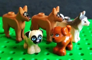 LEGO Perros Paquete Figuras Animales Alsaciano Husky Pug Pastor Alemán Marrón Blanco - Imagen 1 de 4