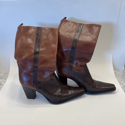 Antonio Melani floral embossed leather square toe pull on cowboy heeled boots - Image 1 of 4