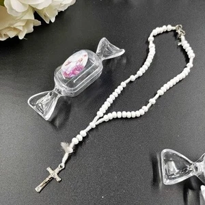 US 12pcs Quinceaner Rosary in Candy Bottle White Bead Catholic Crucifix Necklace - Picture 1 of 5
