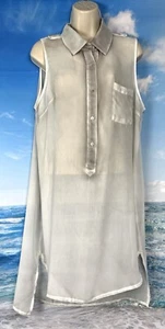JOH Size L Ombre Dye LONG SHEER Polyester TUNIC BLOUSE Gray-White $58- - Picture 1 of 11