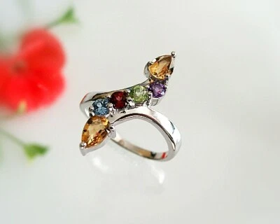 Damen Ring Silber 925  Gr. 54  Citrin, Granat Peridot echt Sterlingsilber es43 - Bild 1 von 2