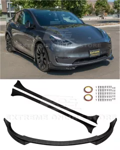 For 20-Up Tesla Model Y | Track Style Glossy Black Front Splitter Lip Side Skirt - Bild 1 von 12