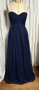 DM Donna Morgan Womens Deep Blue Silk Chiffon Strapless Long Event Dress Sz 6 NW - Picture 1 of 15