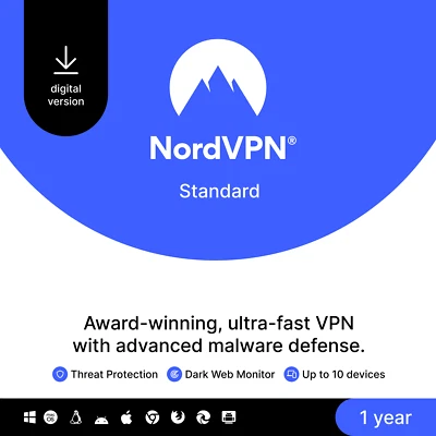 NordVPN Standard, 10 Devices, 1-Year, VPN & Cybersecurity, Digital Code - Image 1 of 4