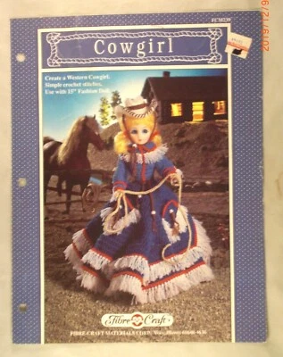 Cowgirl - Fibre Craft FCM239 - Crocheted Outfit for 15" Fashion Doll - Image 1 of 2