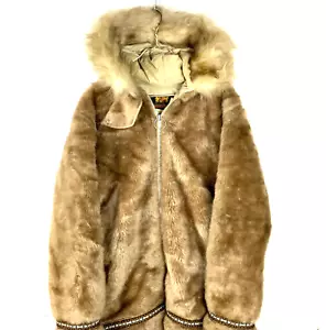 Giacca pelliccia sintetica Stearns vintage anni 70 taglia grande beige oversize imbottita - Foto 1 di 4